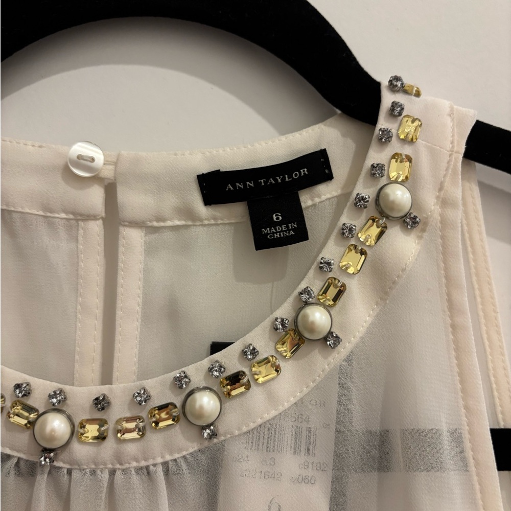 Ann Taylor Ivory Blouse with Jewel Accents